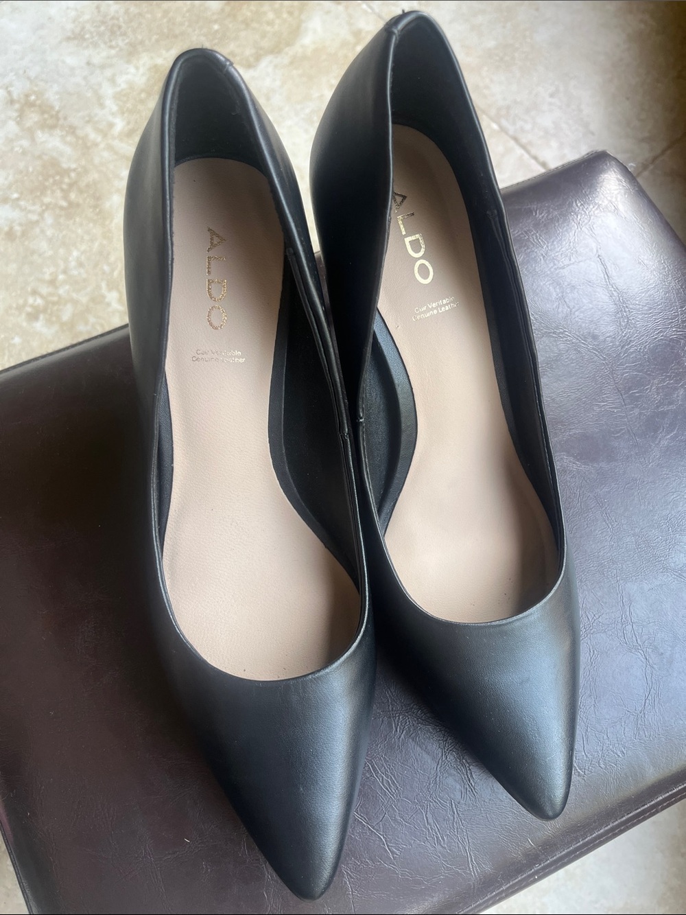 Aldo Flex Black Leather Pointed-Toe Pumps Size 8 - Picture 12 of 16